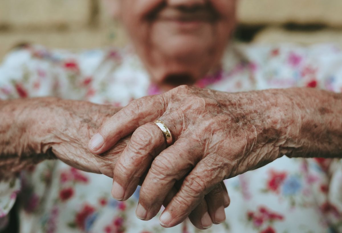 close-up photo of old person's hands.