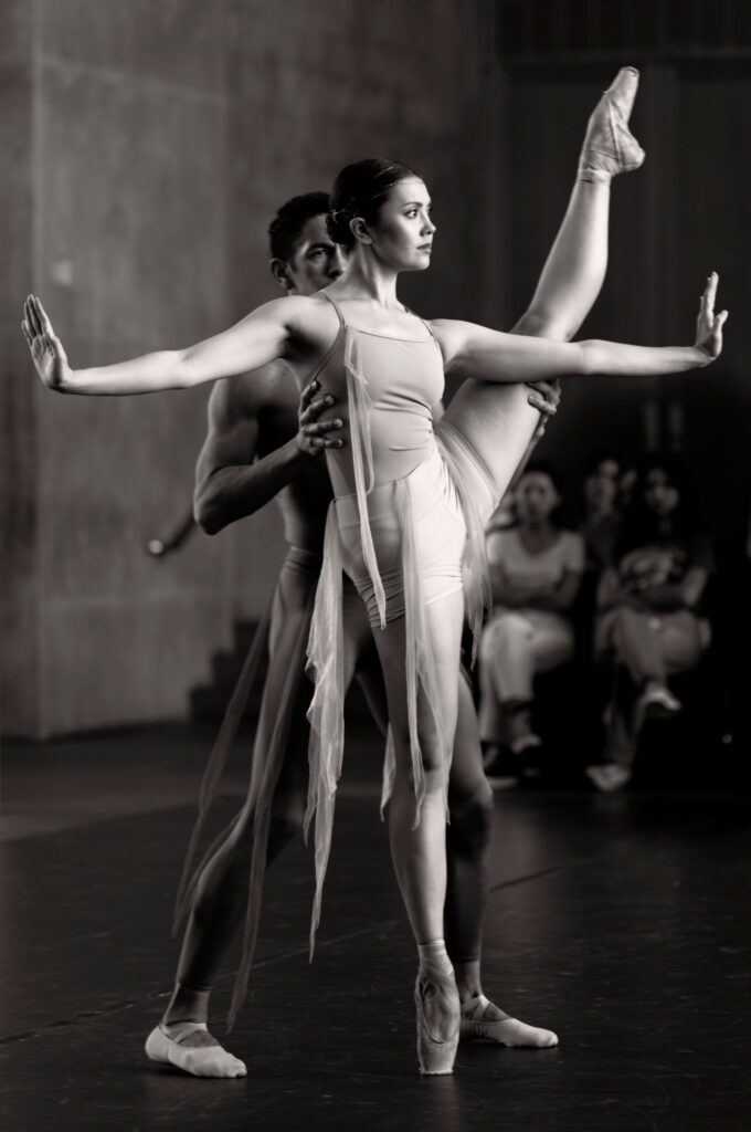 A black and white image of a dancer by Ted Forbes