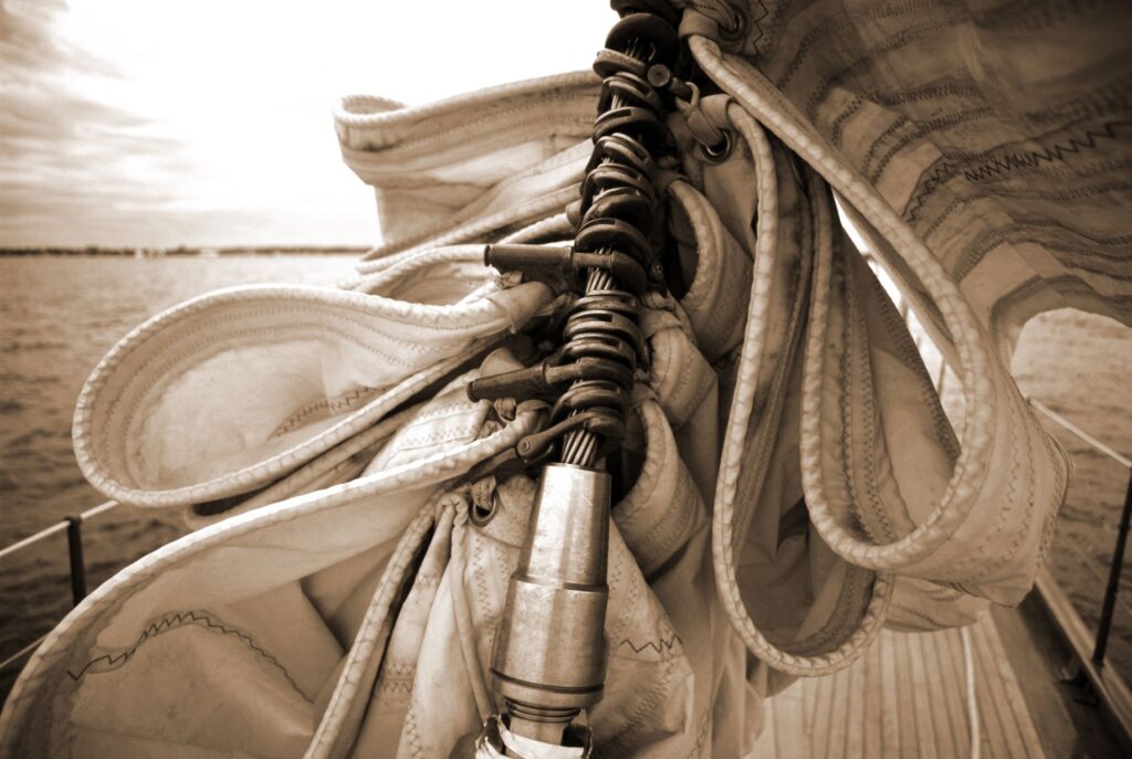A sepia-toned image of some equipment on a sailboat by Daniel Forster.