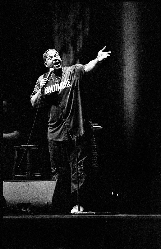 A black and white image of comedian Nate Jackson photographed by Johnny Martyr.