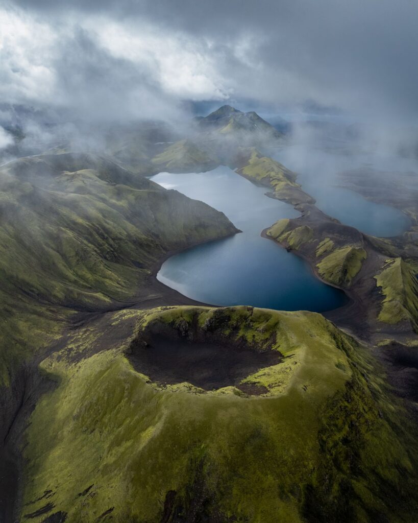 An aerial image of an inactive volcano, photographed by Jeroen Van Nieuwenhove.