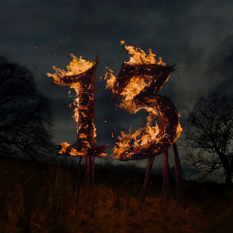 An image of the number 13 on fire by Jonathan Knowles.