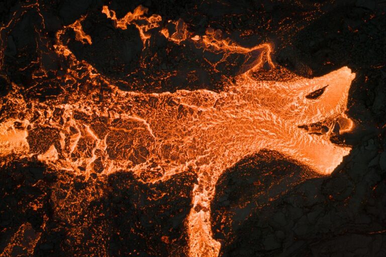 An image of a volcanic river flowing in the shape of a dragon.