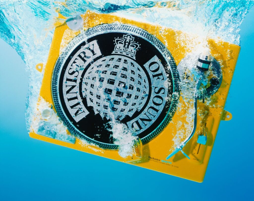 An image of a record player plunging into the water by Jonathan Knowles.