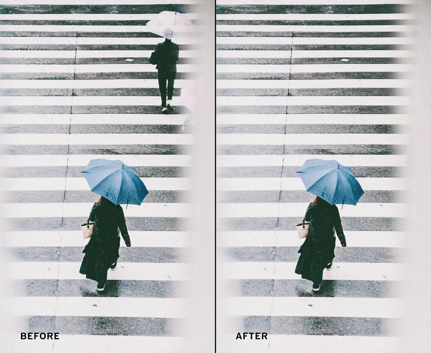 A before and after comparison of a photo edited in VSCO