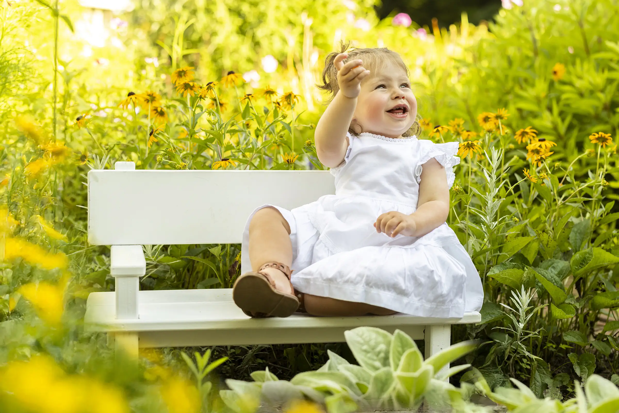 A photograph of a toddler on a bench by Brittany DeMaio