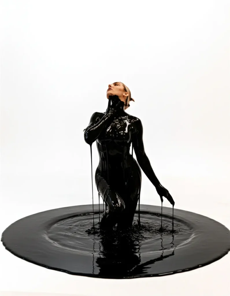 A woman completely covered in ink, photographed by Sin City Creative.