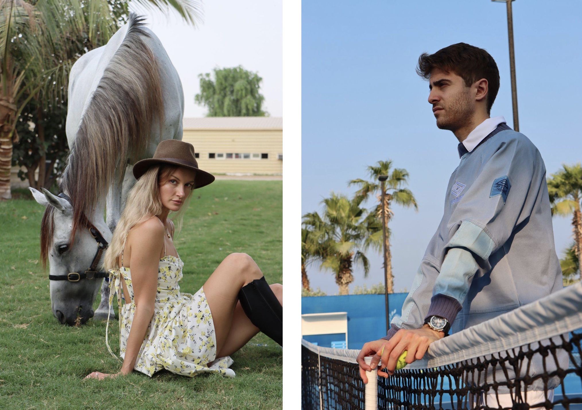 Two portraits showing comfortable expression and relaxed posture as the subject settles into the session.