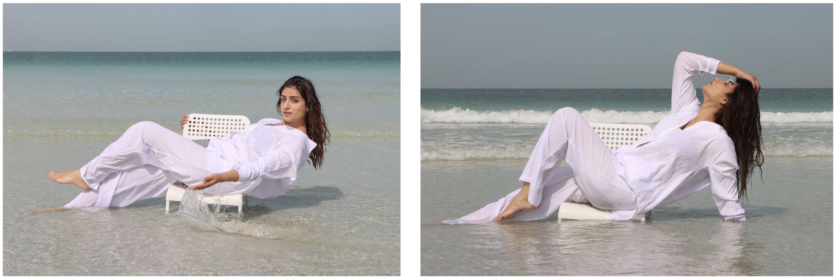Side-by-side comparison of a portrait session showing a more controlled pose early on (left) and a relaxed, natural expression a few minutes later (right) after the subject becomes comfortable.
