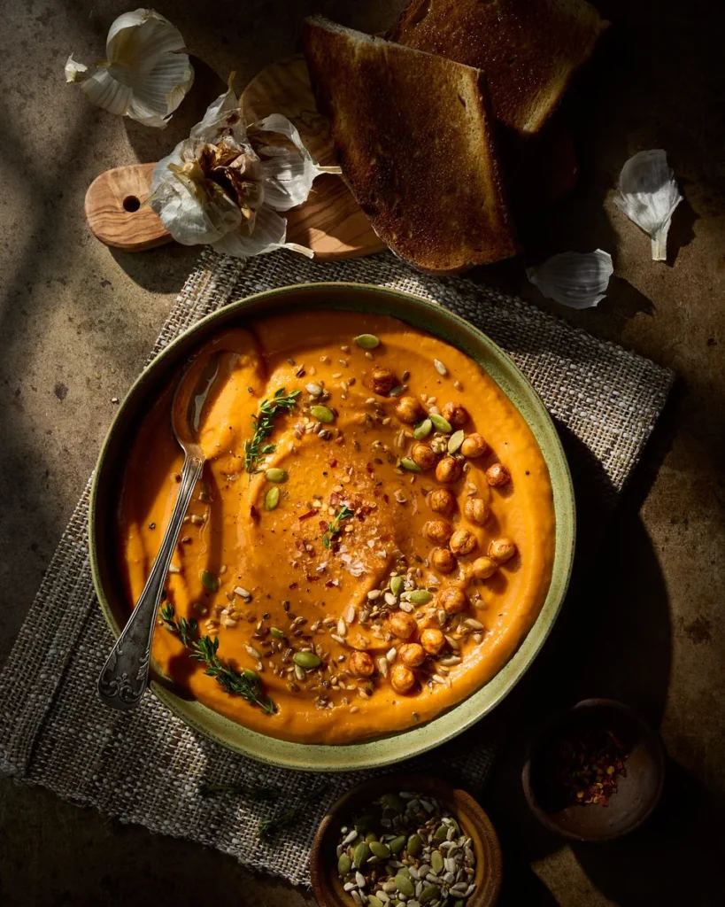 A photograph of some homemade hummus dotted with chickpeas and pistachios by Anusha Stewart.